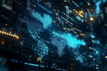 Global Digital World Map with Data Charts