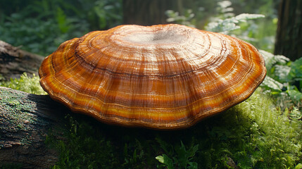 Close-up of reishi mushrooms showcasing their vibrant reddish-brown hues symbolizing longevity natural healing and wellness associated with harmony balance and the holistic approach to health

