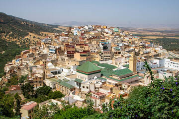 Fototapeta premium view of the Medina and Zawiya at Moulay Idriss