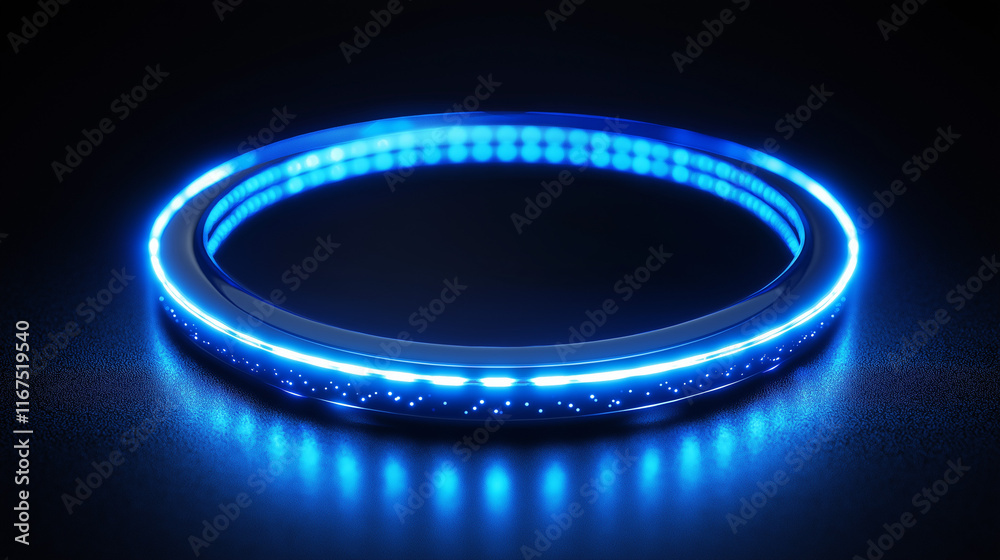 Poster Circular glowing rings with a high-tech pattern in a deep space-inspired palette of blue and black. The design suggests innovation and futuristic energy.