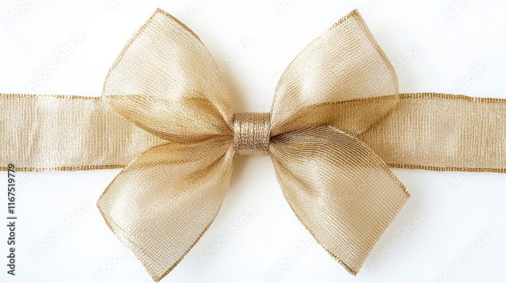 Wall mural Elegant gold ribbon bow isolated on white background. Perfect for gift wrapping, cards, or decorations.