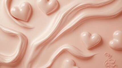 Peach Swirls Background With Glossy Hearts