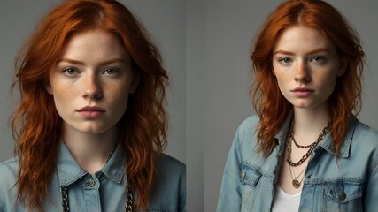 collage of a beautiful young woman model with vibrant red hair