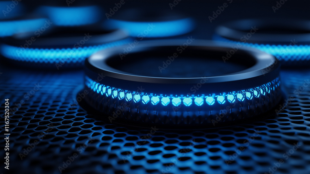 Poster Circular high-tech halo with a sleek design, evoking innovation and connectivity. Ideal for digital projects and presentations.
