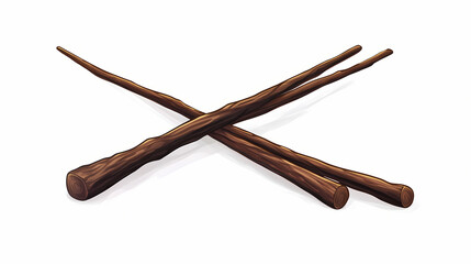 Two wooden chopsticks on a white isolated background, perfect for asian cuisine and dining experiences. Ashenwood. Illustration
