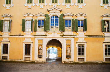 The majestic Colorno Palace in Parma, Italy, featuring stunning Baroque architecture and a perfectly symmetrical facade.