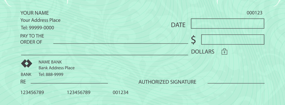 Simple bank check cheque voucher with guilloche pattern and fields coupon, money check template
