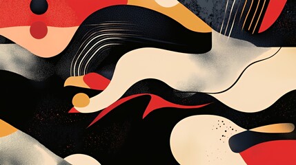 Obraz premium Abstract Red Black Beige And Gold Swirls Design