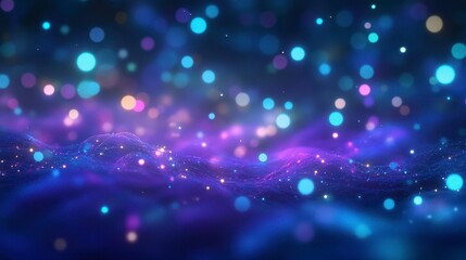 A vibrant, abstract background featuring colorful bokeh lights in shades of blue and purple, creating a dreamy and enchanting atmosphere.