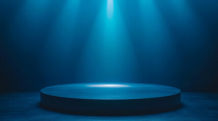 A single spotlight shines on an empty modern podium creating a stark contrast between light and shadow symbolizing focus potential opportunity clarity in a minimalistic setting against chaos

