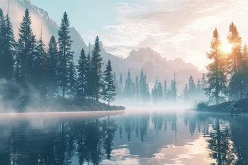 Serene and peaceful scene of a forest with a river running through it