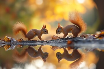 The red squirrel or Eurasian red squirrel (Sciurus vulgaris) with generative ai