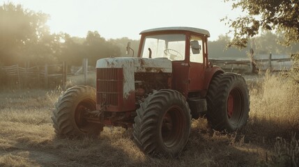 Obraz premium Rustic Farm Machinery in Early Morning Natural Lighting