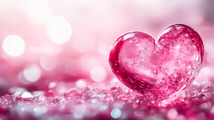 Fototapeta premium A romantic scene with red and blue bokeh lights, featuring two glittery red hearts floating prominently, symbolizing love and a festive Valentine’s Day atmosphere.