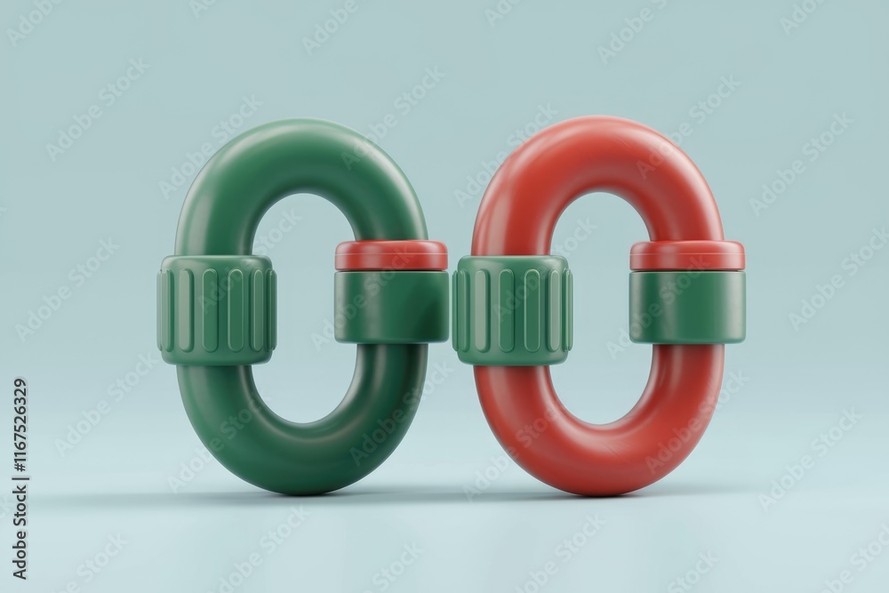 Leinwandbilder Abstract 3D render of interconnected green and red circular shapes, symbolizing connection and linkage.