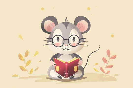 Cute mouse reading book: whimsical autumn illustration