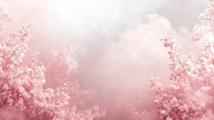 Obraz premium Scenic view of cherry blossom trees against cloudy sky