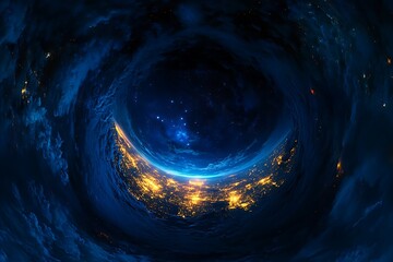 Night Earth Aerial View with City Lights and Stars