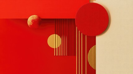 Obraz premium Abstract minimalist Chinese New Year composition with a focus on red and gold geometric shapes and space.