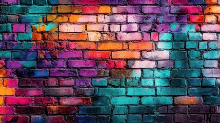Fototapeta premium Vibrant Graffiti Brick Wall: A Symphony of Colors