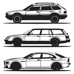 Set of Car Silhouettes Drawn by Hand