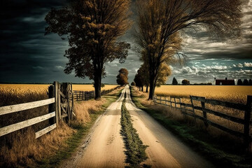 Obraz premium Serene Country Road Through Golden Fields