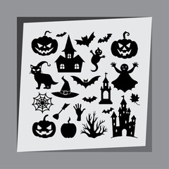 Happy Halloween Vector silhouette Design Element Set Isolated On A White Background.