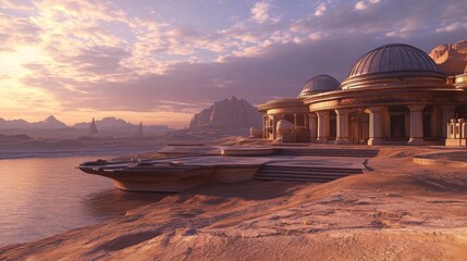 Obraz premium Ancient Ruins in a Desert Landscape at Sunset