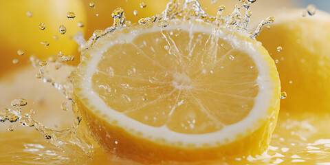 Fresh Lemon Splashing in Water
