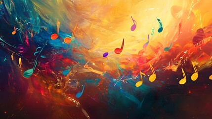 Abstract Colorful Painting Featuring Musical Notes