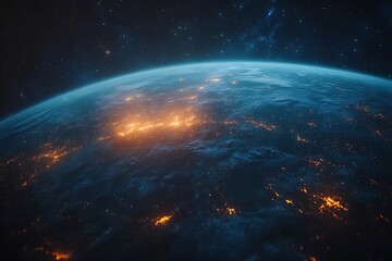 Fototapeta premium Earth From Space City Lights and Cloud Cover