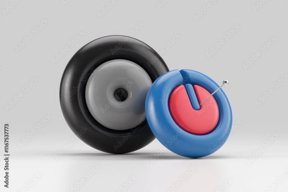 Poster Abstract 3D rendering of colorful geometric shapes, possibly representing a power button or control interface.