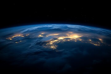 Fototapeta premium Nighttime Earth Horizon from Space