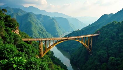 Golden Bridge, Bana Hills, Vietnam Lush green mountains backdrop , landmark, bridge, golden bridge