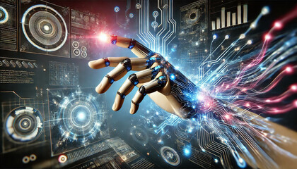 Futuristic Optic Robotic Hand Glowing High-Tech Background