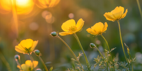 Golden Buttercups Bathed in Sunlight
