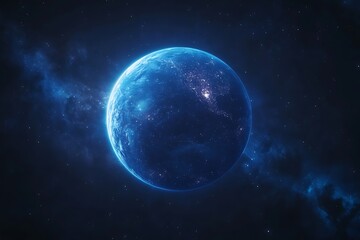 Glowing Blue Earth Planet from Space