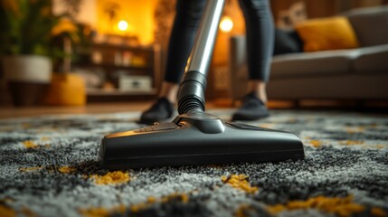 Cleaning Time: A Close-Up of a Vacuum Cleaner on a Carpet