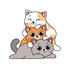 Cats pile, cute cartoon kawaii illustration