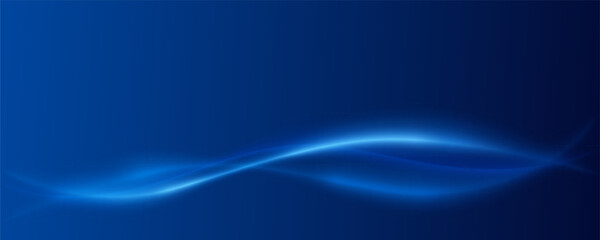 Neon blue light wave lines glowing on dark gradient background. Soft and elegant scene abstract pattern. Texture. Premium design shiny for wallpaper, banner, poster. Art & Illustration