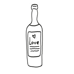 Love Wine Bottle Romantic Line Art Illustration