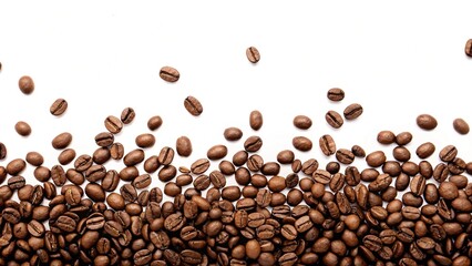 Roasted Coffee Beans Top View Banner,  with copy space on white background 