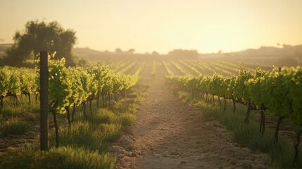 Naklejka premium Serene Vineyard at Sunset with Soft Lighting