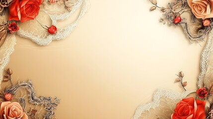 Elegant Roses Lace and Dried Flowers Background Design