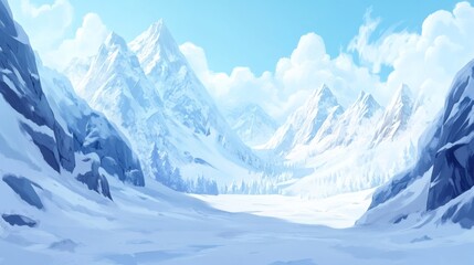 Obraz premium Snowy Landscape with Mountains and Bright Blue Sky