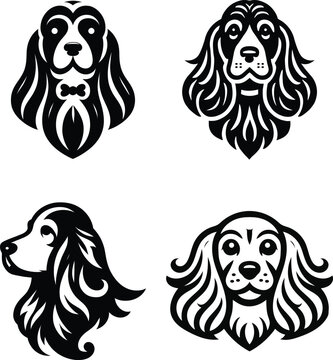 Black and white logos cocker spaniel dog head