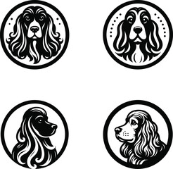 Black and white logos cocker spaniel dog head