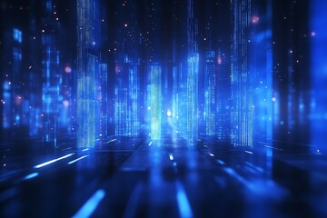Abstract Digital Cityscape Illuminated by Data Stream