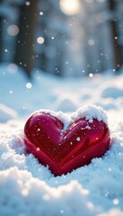 Obraz premium Crimson hearts rest in a blanket of fresh snow , still, scene