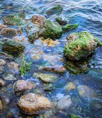 sea coast with rocks and blue sky